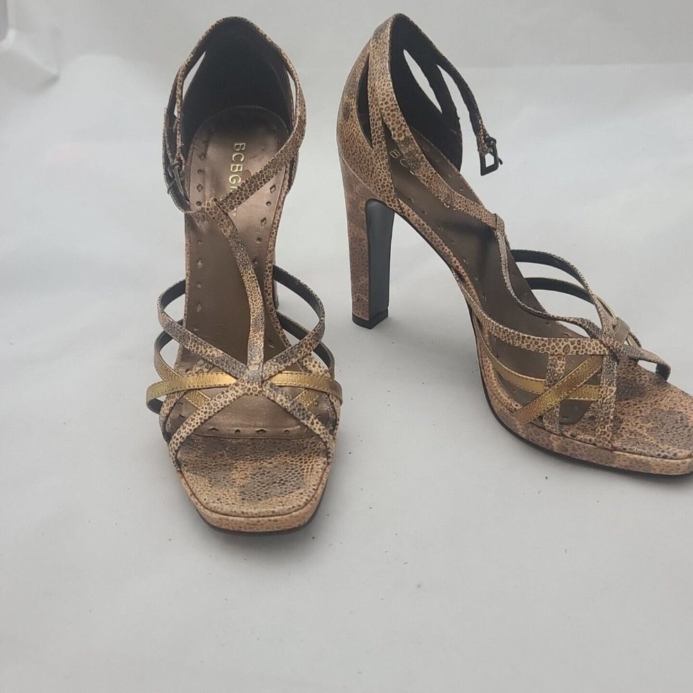 BCBGirls Animal Print Leather T-strap Sparkly Platform Heels 8.5B